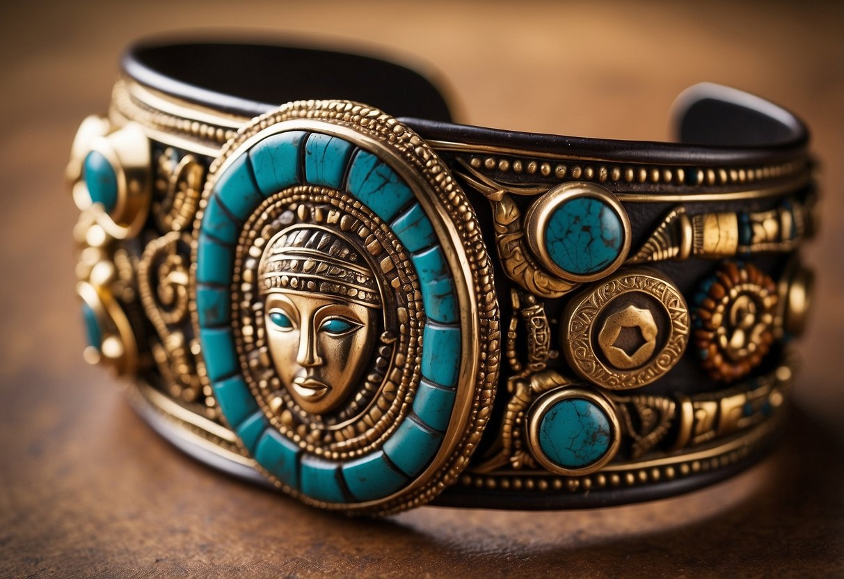 A cuff bracelet adorned with African symbols, showcased as a top 10 statement accessory for 2024